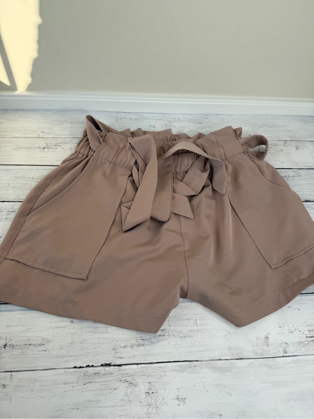 Windsor Taupe High-Waist Paperbag Tie Shorts